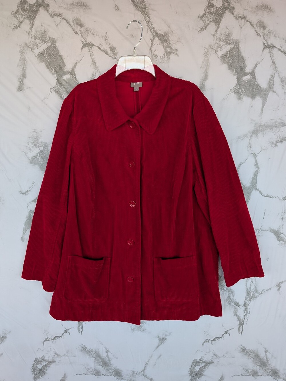 J. Jill Bright Red Corduroy Button Up Poet Jacket Women's Size 2X